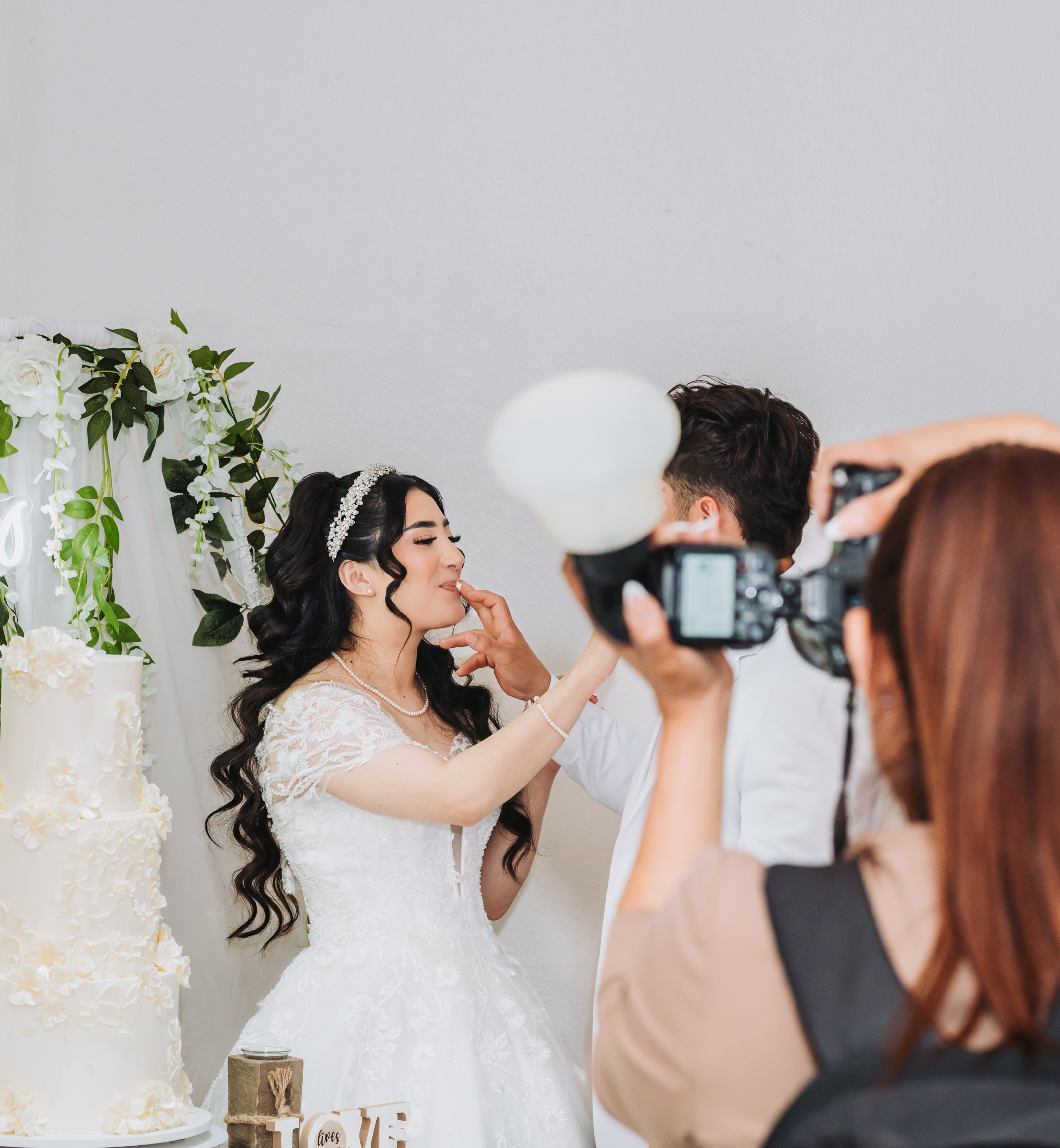 Wedding cake cutting at Vive Banquet Hall